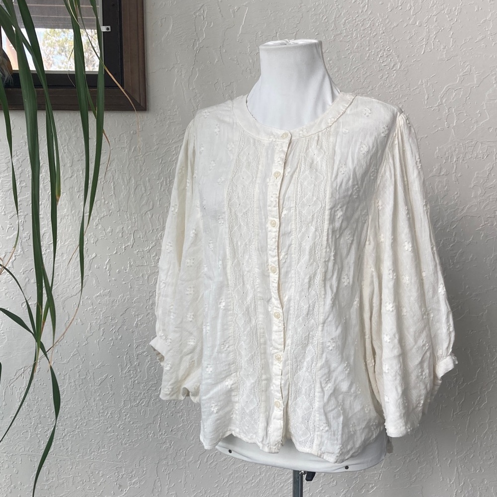 a.n.a. Cotton High Low Balloon Bat Wing Sleeve Blouse Shirt Top Boho Office